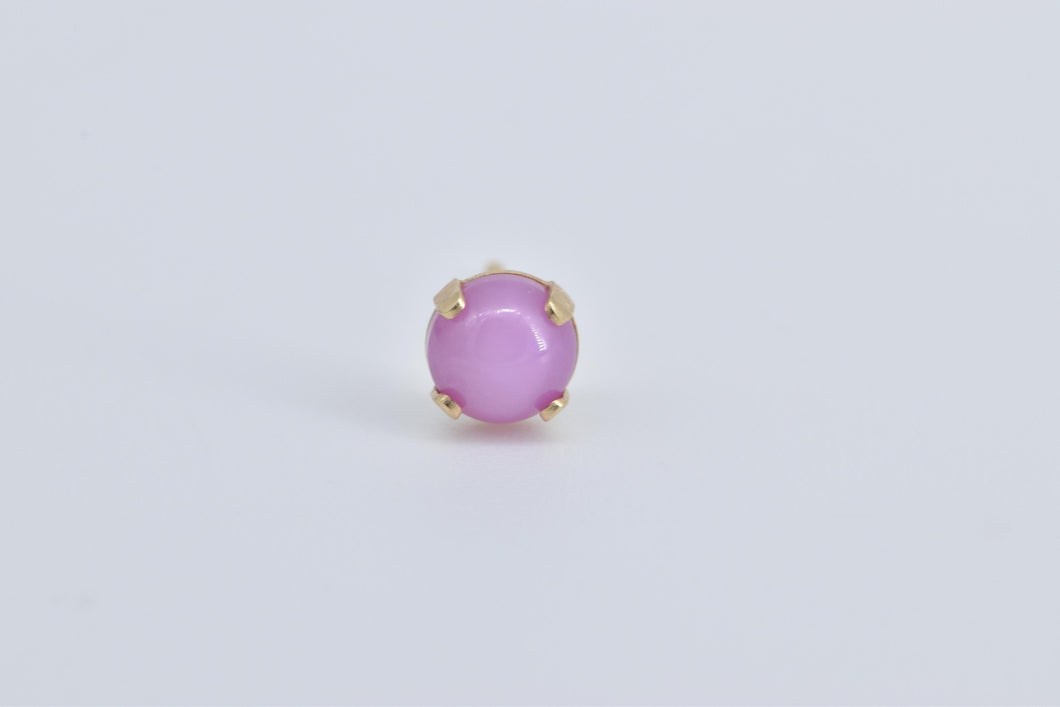 14K Vintage Syn. Pink Sapphire Single Stud Earring Yellow Gold