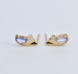 10K Oval Tanzanite CZ Accent Curved Stud Earrings Yellow Gold