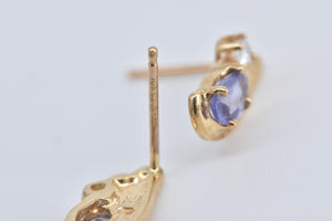 10K Oval Tanzanite CZ Accent Curved Stud Earrings Yellow Gold