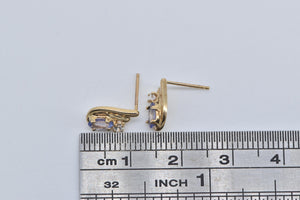 10K Oval Tanzanite CZ Accent Curved Stud Earrings Yellow Gold