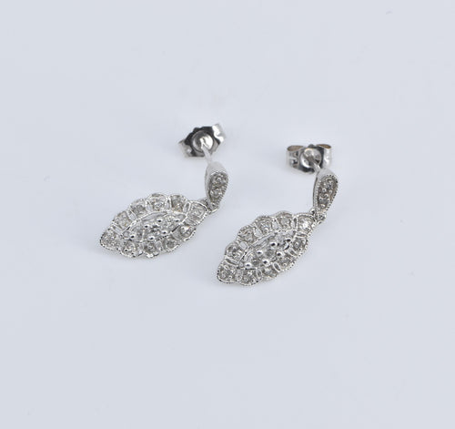 10K Marquise Diamond Halo Fashion Dangle Earrings White Gold