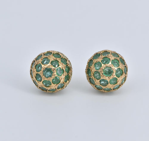 14K Emerald Encrusted Round Vintage Stud Earrings Yellow Gold