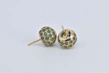 Load image into Gallery viewer, 14K Emerald Encrusted Round Vintage Stud Earrings Yellow Gold