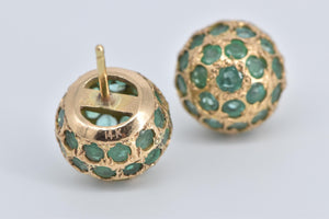 14K Emerald Encrusted Round Vintage Stud Earrings Yellow Gold