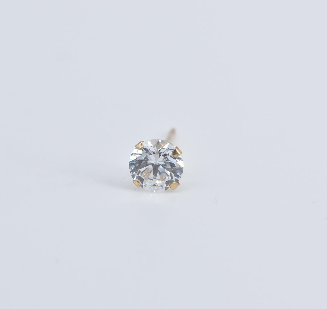 10K Round Solitaire Classic Single CZ Stud Earring Yellow Gold