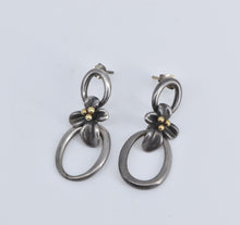 Load image into Gallery viewer, Sterling Silver 18k Gold Accent Dogwood Flower Circle Dangle Earrings