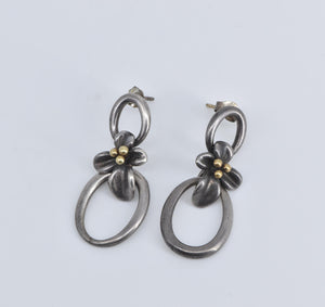 Sterling Silver 18k Gold Accent Dogwood Flower Circle Dangle Earrings