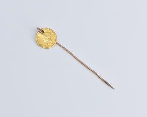 9K 1849 Type One $1 One Dollar Gold Coin Stick Pin Yellow Gold