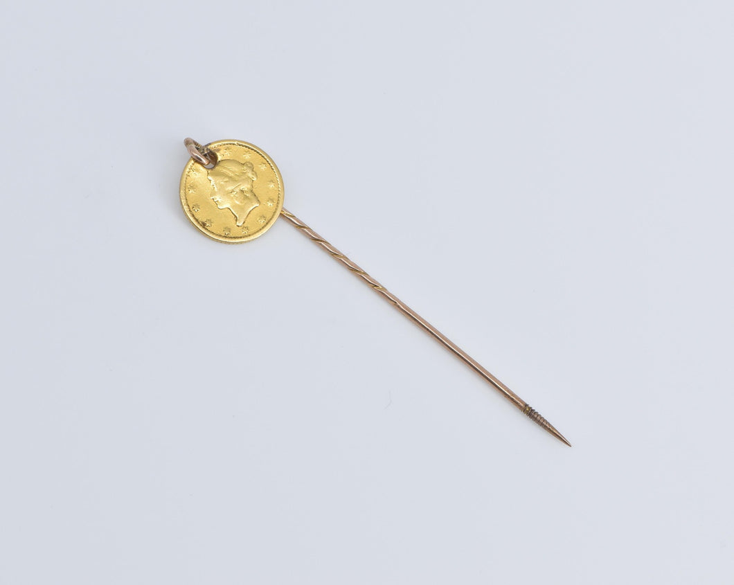 9K 1849 Type One $1 One Dollar Gold Coin Stick Pin Yellow Gold