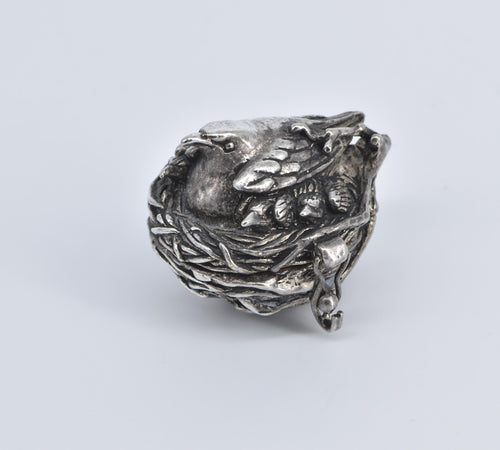 Sterling Silver Ornate Birds Nets Felt Lined Trinket Box
