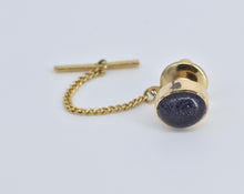 Load image into Gallery viewer, 14K Vintage Purple Goldstone Men&#39;s Tie Tack Pin/Brooch Yellow Gold