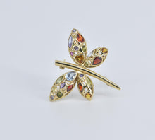 Load image into Gallery viewer, 14K Rainbow Stone Encrusted Dragonfly Statement Pin/Brooch Yellow Gold
