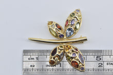 Load image into Gallery viewer, 14K Rainbow Stone Encrusted Dragonfly Statement Pin/Brooch Yellow Gold