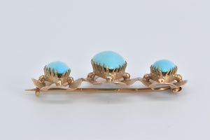 18K Victorian Pear Tear Drop Turquoise Ornate Pin/Brooch Yellow Gold