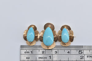 18K Victorian Pear Tear Drop Turquoise Ornate Pin/Brooch Yellow Gold