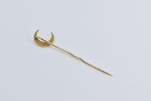Load image into Gallery viewer, 14K Victorian Floral Enamel Crescent Moon Stick Pin Yellow Gold