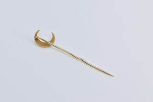 14K Victorian Floral Enamel Crescent Moon Stick Pin Yellow Gold