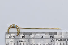 Load image into Gallery viewer, 14K Victorian Floral Enamel Crescent Moon Stick Pin Yellow Gold