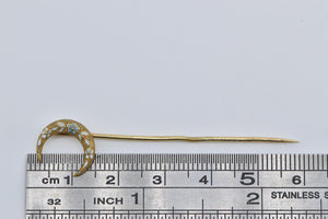 14K Victorian Floral Enamel Crescent Moon Stick Pin Yellow Gold