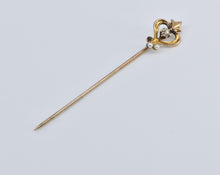 Load image into Gallery viewer, 14K Vintage Diamond Seed Pearl Heart Stick Pin Yellow Gold
