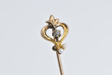 Load image into Gallery viewer, 14K Vintage Diamond Seed Pearl Heart Stick Pin Yellow Gold