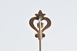 14K Vintage Diamond Seed Pearl Heart Stick Pin Yellow Gold