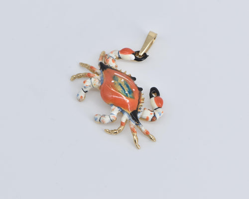 14K Ornate Enamel Ordell Crab Cancer Zodiac Pendant Yellow Gold