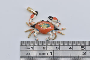 14K Ornate Enamel Ordell Crab Cancer Zodiac Pendant Yellow Gold