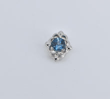 Load image into Gallery viewer, 14K Round Blue Topaz Ornate Slide Bracelet Charm/Pendant White Gold