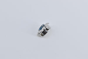 14K Round Blue Topaz Ornate Slide Bracelet Charm/Pendant White Gold