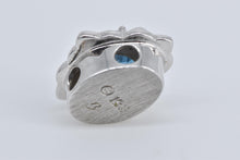 Load image into Gallery viewer, 14K Round Blue Topaz Ornate Slide Bracelet Charm/Pendant White Gold