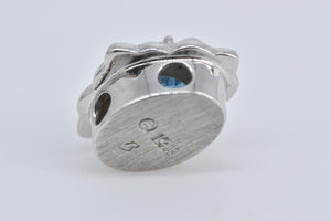 14K Round Blue Topaz Ornate Slide Bracelet Charm/Pendant White Gold