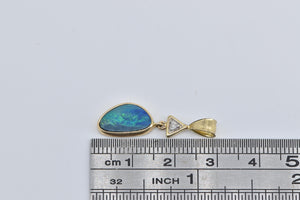 14K Black Opal Diamond Accent Vintage Statement Pendant Yellow Gold