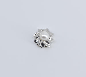 14K Pearl Flower Swirl Slide Bracelet Charm/Pendant White Gold