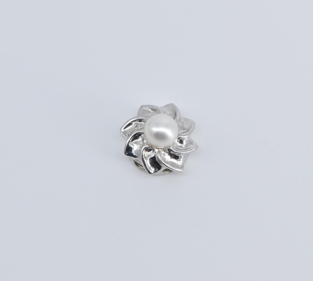 14K Pearl Flower Swirl Slide Bracelet Charm/Pendant White Gold