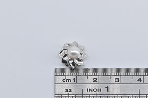 14K Pearl Flower Swirl Slide Bracelet Charm/Pendant White Gold