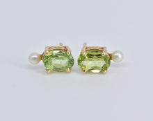Load image into Gallery viewer, 14K Oval Peridot Seed Pearl Accent Stud Earrings Yellow Gold