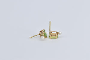 14K Oval Peridot Seed Pearl Accent Stud Earrings Yellow Gold