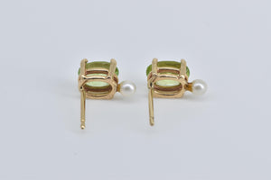 14K Oval Peridot Seed Pearl Accent Stud Earrings Yellow Gold