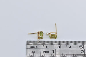 14K Oval Peridot Seed Pearl Accent Stud Earrings Yellow Gold