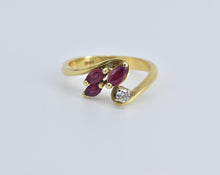 Load image into Gallery viewer, 14K Marquise Ruby Natural Diamond Cluster Vintage Ring Yellow Gold