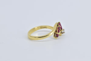 14K Marquise Ruby Natural Diamond Cluster Vintage Ring Yellow Gold