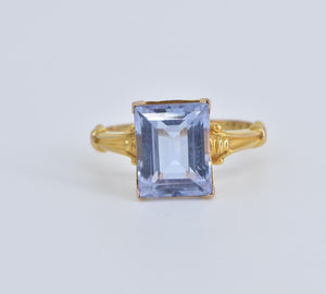 10K Emerald Cut Lilac Quartz Ornate Statement Ring Yellow Gold