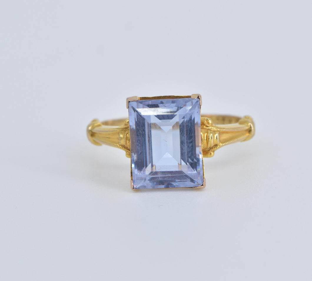 10K Emerald Cut Lilac Quartz Ornate Statement Ring Yellow Gold