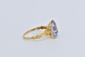 10K Emerald Cut Lilac Quartz Ornate Statement Ring Yellow Gold