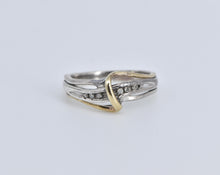 Load image into Gallery viewer, Sterling Silver Two Tone 10k Gold Diamond Wavy Band Ring