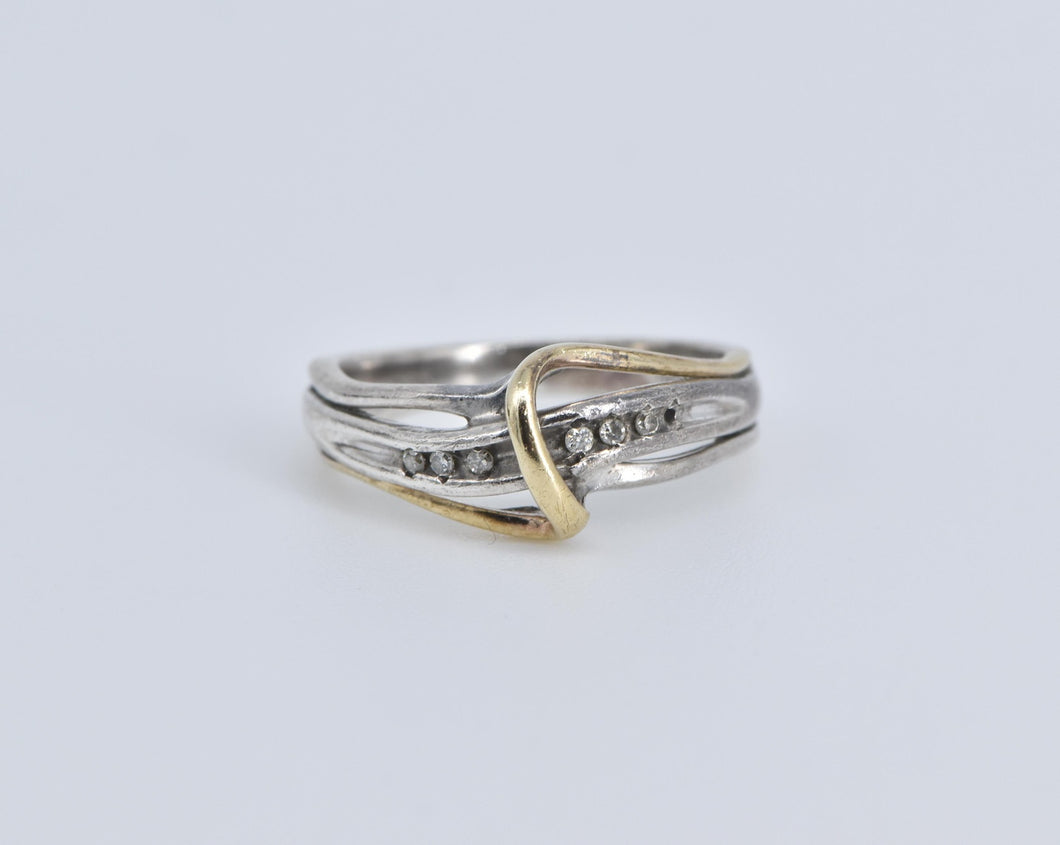 Sterling Silver Two Tone 10k Gold Diamond Wavy Band Ring