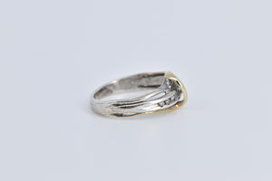 Sterling Silver Two Tone 10k Gold Diamond Wavy Band Ring