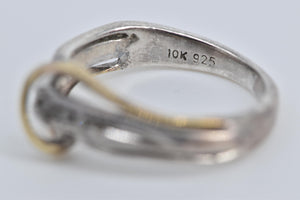 Sterling Silver Two Tone 10k Gold Diamond Wavy Band Ring