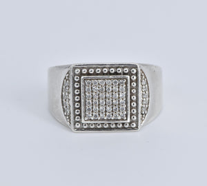 Sterling Silver Square Cubic Zirconia Pave Encrusted Ring